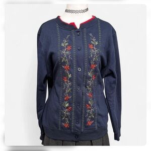 Floral Embroidered Button-Up Cardigan